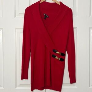 INC International Concepts Red Wrap Sweater Buckle Detail L